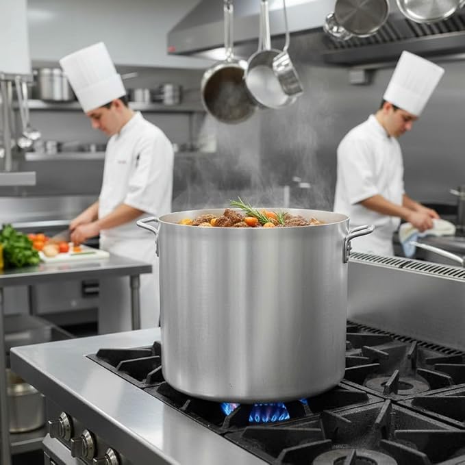 TrueCraftware- 50 qt. Aluminum Stock Pot with Riveted Handles 4mm Thickness- Multipurpose Pot Cookware Large Stockpot Stew For Cooking Simmering Soup Seafood Stock Home Kitchen Restaurant