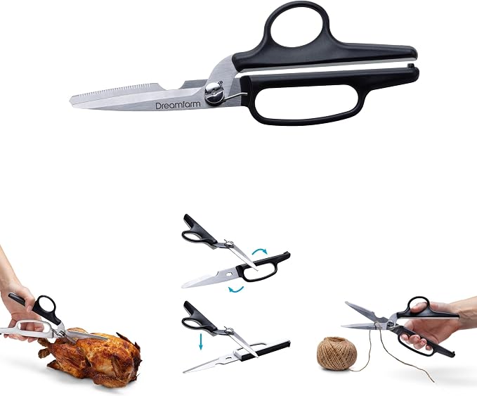 Dreamfarm Bishears 2-in-1 Kitchen Scissors and Shears | Bone cutting, herb stripping notched shearing blades that separate for easy cleaning with protective cover for safe storage