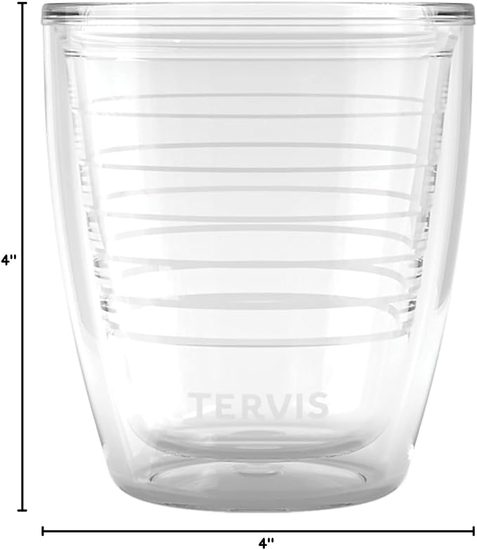 Tervis Clear & Colorful Tabletop 12oz Made in USA Double Walled Insulated Tumbler Travel Cup Keeps Drinks Cold & Hot, 12oz, Clear | Made in USA, Double-wall Insulated, Shatterproof, BPA-Free, Dishwasher Safe, Fits Most Cupholders, Gifts under $20