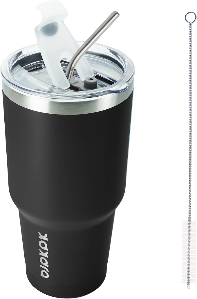 BJPKPK 30 oz Tumbler with Lid and Straw, Insulated Stainless Steel Cup | Double Wall Vacuum, BPA Free, Leak Proof, Keeps Hot/Cold, Travel & Beach Ready, Car Holder Fit, Black