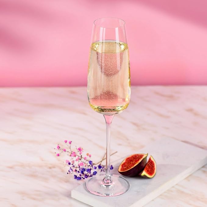 KROSNO Champagne Flutes Set of 4, 8.5 oz, Modern Collection | Drinking Glasses, Led-Free Crystal Glasses for Prosecco Sparkling Wine, Wedding Champagne Flutes, Dishwasher Safe