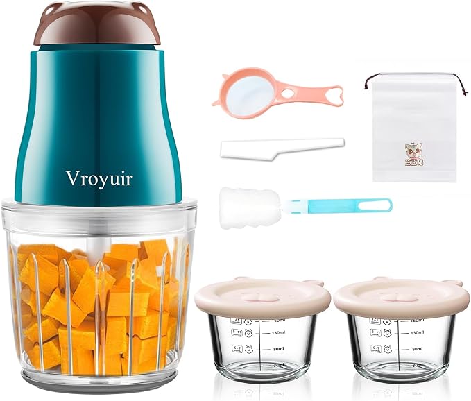 Glass Baby Food Maker, 600ML Baby Food Blender and Puree Processor | 10 Blades, Smooth Baby Puree Maker for Fruit Vegetables and Meat, Includes Two 200ML Glass Bowls, Brush and Scraper