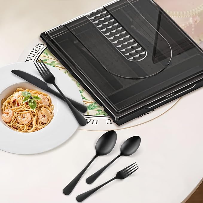 41-Piece Black Matte Silverware Set with Drawer Organizer, SANLUNS Stainless Steel Flatware Cutlery for 8 Utensil Set for Home Restaurant, Tableware Includes Knife Fork Spoon Set Dishwasher Safe