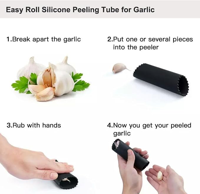 Heavy Duty Garlic Press, Zinc Alloy Garlic Crusher & Mincer, Easy Squeeze Garlic Press Tool with Ergonomic Handle, Garlic Mincer with Peeler Tube & Cleaning Brush for Kitchen Cooking