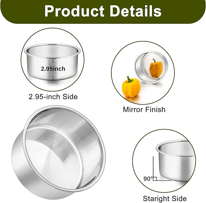 P&P CHEF 6 Inch Cake Pans Set, 1Pc Stainless Steel Round Baking Pan | Round Layer Cake Tins for Birthday Wedding, Non Toxic & Heavy Duty, 3 Inch Deep Side & Mirror Finish, Oven & Dishwasher Safe
