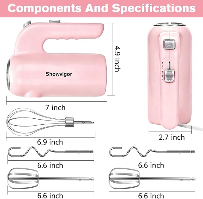 Hand Mixer, 5-Speed Electric Whisk with Turbo Boost Includes 6 Stainless Steel Attachments - Great Stand Mixer Alternative for Baking Cakes, Bread & More