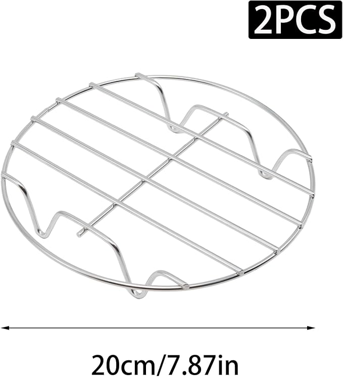 2 Pack Round Cooking Racks, 304 Stainless Steel Baking and Cooling Steaming Roasting Rack for Air Fryer Pot Pressure Cooker Canning(7.87 Inch)