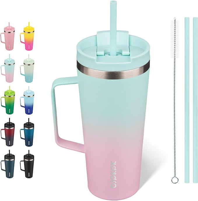 BJPKPK 22oz Insulated Tumbler with Handle, Lid & Straw, Stainless Steel | Double Wall Vacuum Insulated Coffee Travel Mug - Keeps Cold & Hot, BPA Free, Cupholder Fit for Office, Gym & Travel