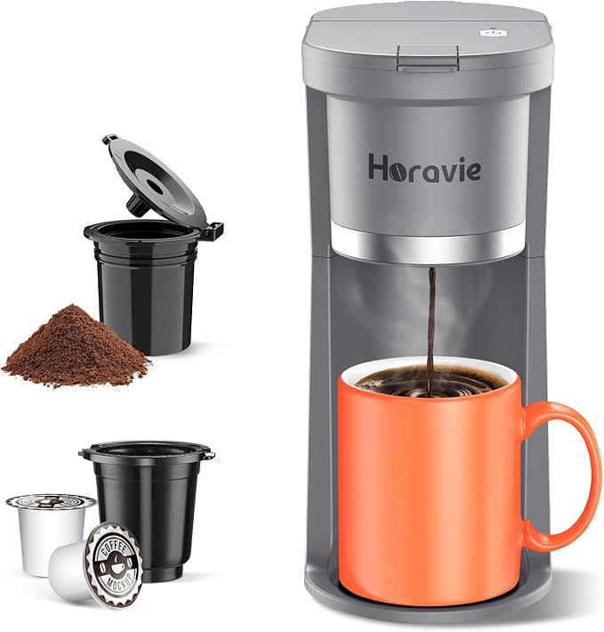 Small Single Serve Coffee Maker, One Cup Coffee Machine for K-Cup & Grounds | Portable Pod Coffee Maker, Fast Brew, 6 to 12 oz. Brew Sizes, One Button Design, Easy for Elder to Use, Space Saving, Black