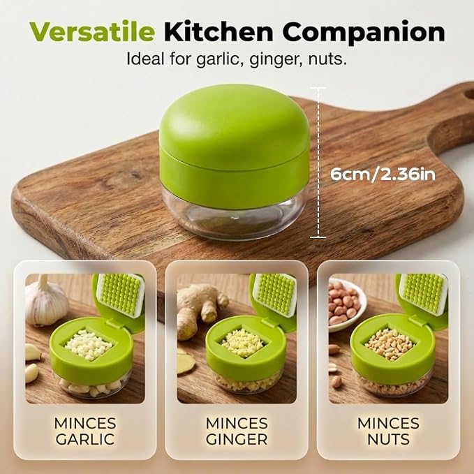 Manual Garlic Masher, Stainless Steel Blade Garlic Mincer Crusher with Peeler and Cleaning Brush, Hand-Press Garlic Chopper Grater for Ginger, Nut, Herb (2PCS)