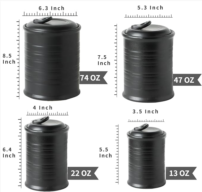 Nihow Food Storage Jar,Ceramic Canister Sets for The Kitchen,Set of 4,Black | Air Tight Lid,Seal Damp-proof,For Flour/Sugar/Rice/Coffee/Cookies/Candy,Kitchen Counter Canister