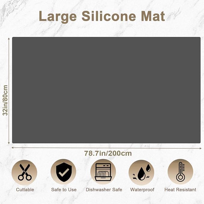 78"x32"(200cmx80cm) Large Silicone Kitchen Counter Mat, Heat Resistant Non-Slip Countertop Protector, Waterproof Multipurpose Mat for Kitchen Island, Semitransparent