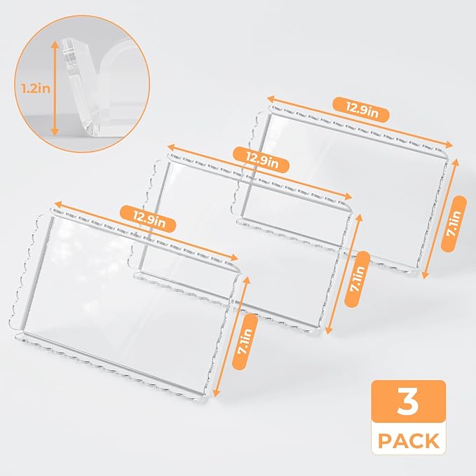 3 Pack Acrylic Serving Trays for Party, 12.9 x 7.1 Inch Scalloped Clear Serving Platter for Food Coffee Tea Snack, Catering Dessert Tray for Cupcake Fruit Party Table Decor (Tray-Clear)