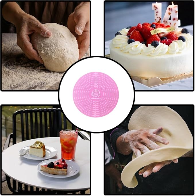 1 Pcs 12 Inch Silicone cake mats, Cake turntable mat | Pink Silicone Baking Pad, Round Cake Decorating Mat for Rotating Stand, Washable Pastry Sheet for Bread Pizza Dough
