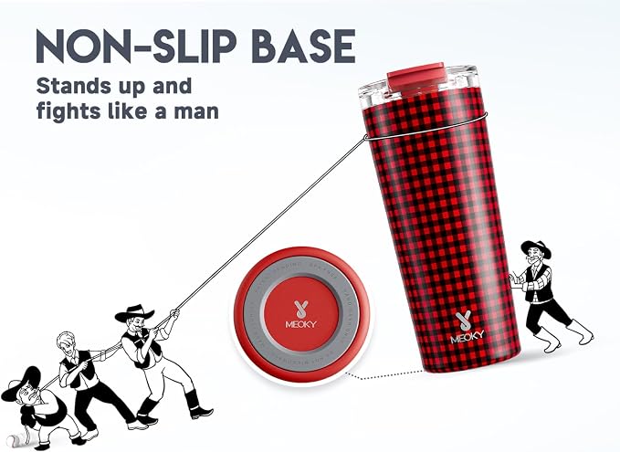 Meoky 24 oz Insulated Travel Coffee Mug: Leak Proof Lid, Crimson Plaid | Stainless Steel Coffee Tumbler, Keeps Hot for 8 Hours or Cold for 24 Hours, Fits in Car Cup Holder, BPA Free