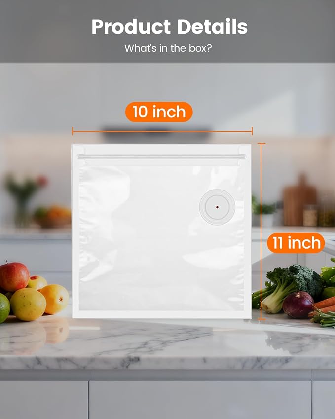 30 Reusable Vacuum Sealer Bags for Food, 10 x 11 inch Food Storage Bags | Durable Airtight Bags, Freezer Safe, Microwave & Dishwasher, Leak-Proof, Compatible with Most Vacuum Sealers
