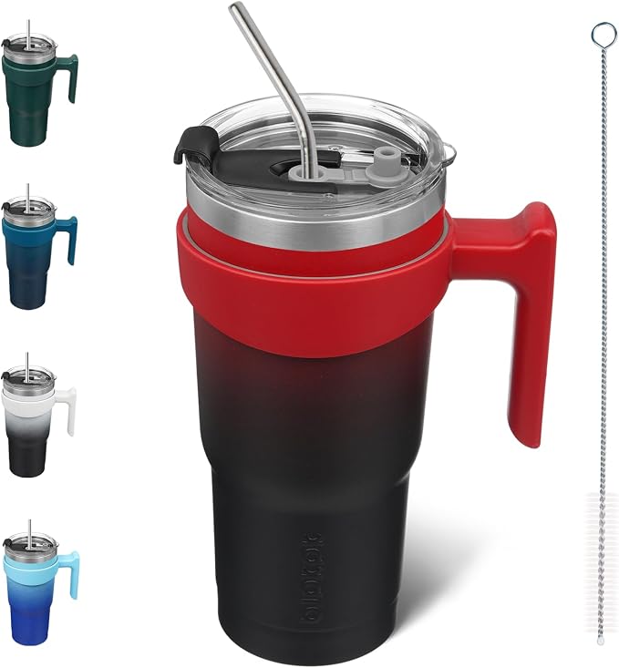 BJPKPK 20 oz Tumbler with Handle & Straw, Insulated Stainless Steel Mug | Double Wall Vacuum, Keeps Hot/Cold, Thermal Cup, BPA Free, Dishwasher Safe, Cupholder Fit, Coffee & Travel, Blood Moon