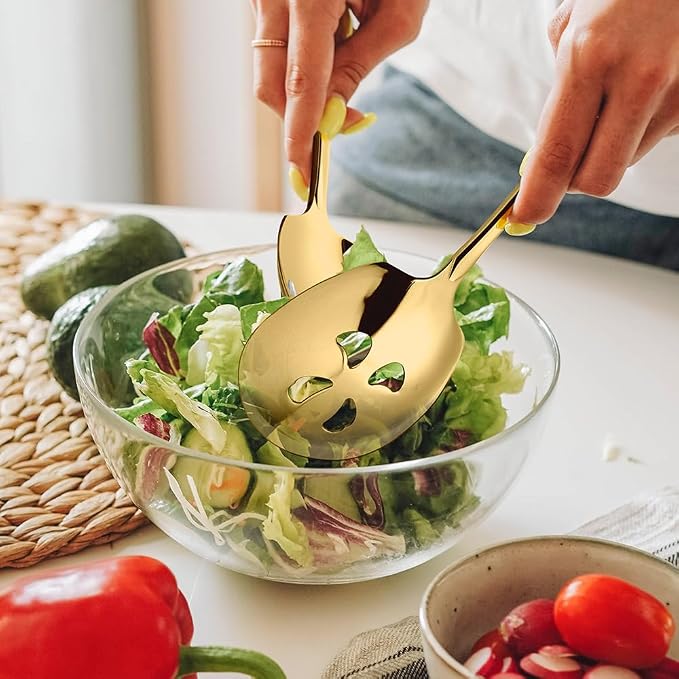Serving Spoons Set 9.14 Inch Slotted Spoon Serving Spoon Stainless Steel Serving Utensils for Buffet Parties Catering Dishwasher Safe(Set of 8, Gold)