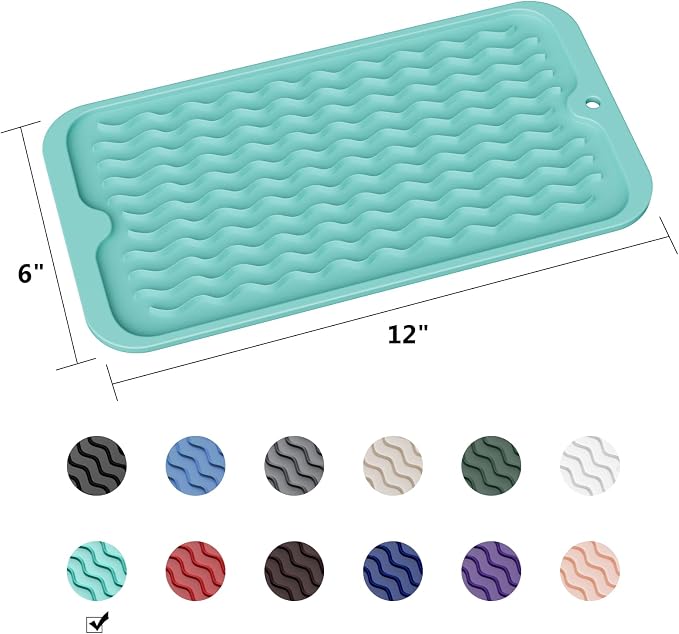 ZLR Silicone Sink Caddy & Sponge Holder, 6"x12", Mint Green | Sink Organizer for Soap, Sponge & Brush, Doubles as Bathroom Vanity Tray, Raised Lip, Non-Slip Food-Grade Silicone