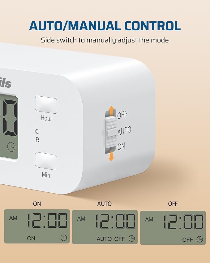 DEWENWILS Indoor 24 Hour Programmable Digital Timer Outlet, 1 Outlet,2 Pack | 3 On/Off Programs,125V/15A, 1/2 HP, 3 Prong Light Timer for Lamp,Aquarium, Christmas Decorations, Reptile Tanks,White