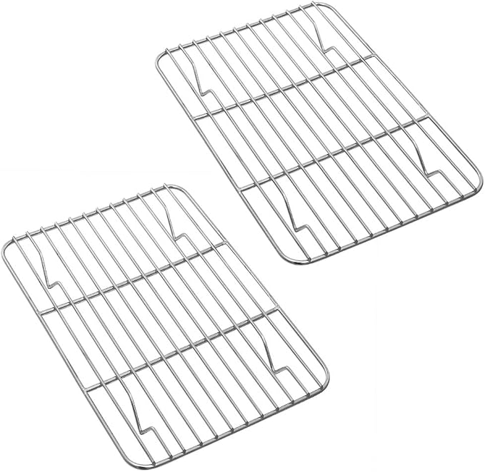 P&P CHEF 8.6" x 6.2" Cooling Baking Wire Racks Pack of 2, Silver | Stainless Steel Cooling Racks for Cooking Baking Roasting Grilling Drying, Dense Wires & Smooth Edge, Easy Clean & Rust Proof