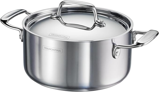 Tramontina Utsava Tri-Ply Clad Stainless Steel 3.25-Qt Casserole with Lid | Ceramic Non Stick Interior, Induction-Ready Small Dutch Oven Pot