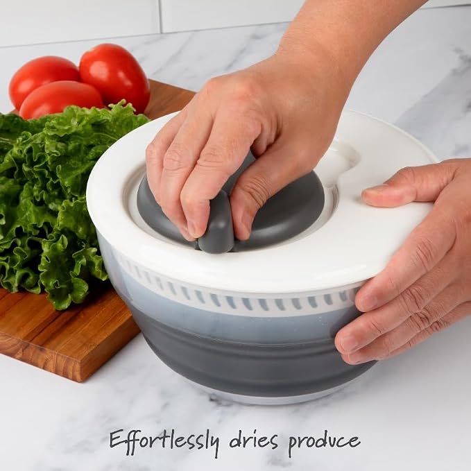 Space-Saving 3 Quart Collapsible Salad Spinner with Easy Handle