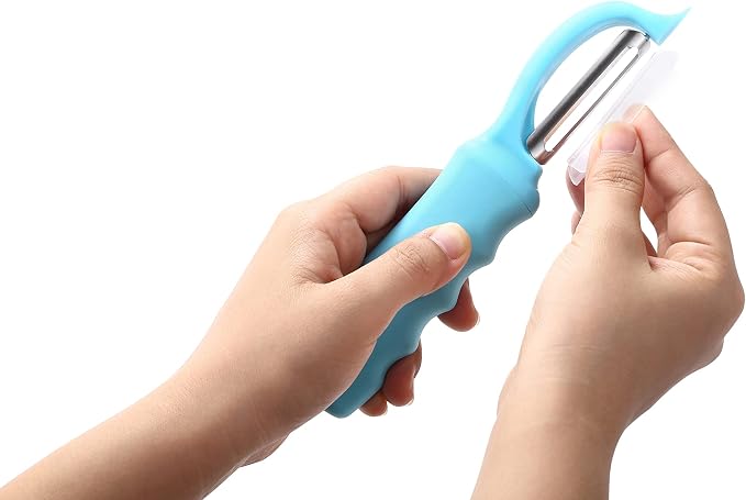 Spring Chef Swivel Potato Peeler with Soft Grip Handle, Set of 2, Aqua Sky | Premium Vegetable Peeler w/ Sharp Stainless Steel Blades, Multifunctional Food Peeler for Apple, Carrot, Cucumber, Fruit
