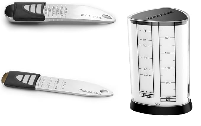 KitchenArt Pro Adjustable Measuring Set, TBL, TSP & 1 Cup Measuring Cup | Adjustable Teaspoon, Tablespoon & Measuring Cup Set | All In One Kitchen Measuring Set | Reduce Clutter | Easy Read Markings