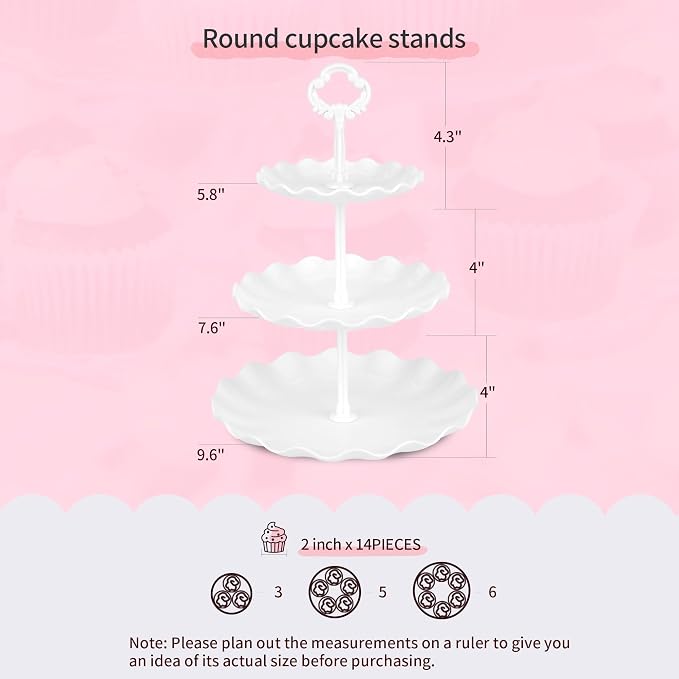 Pack of 11 NWK Cake Stand Set of Cupcake Stand, Tray & Table Cloth (White) | Includes 3 x 2-Tier & 3 x 3-Tier Cupcake Stands, 4 Appetizer Trays, Plus 1 Tablecloth. Ideal for Parties