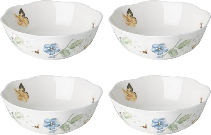 Lenox Butterfly Meadow 4-Piece All-Purpose Bowls, Salad Bowl Set for 4 | dishwasher safe | versatile for cereal, soup, or salad | 20oz capacity, 6.25 inch diameter | multi-purpose bowl