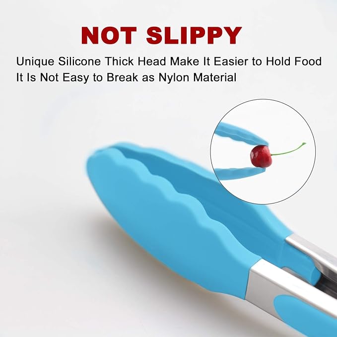 2 Pack Silicone Kitchen Tongs – 9" & 12" Set, Heat Resistant up to 500°F, Non‑Stick Cookware Safe, Wavy Silicone Tips, BPA Free, Locking Clip & Hanging Loop, Blue