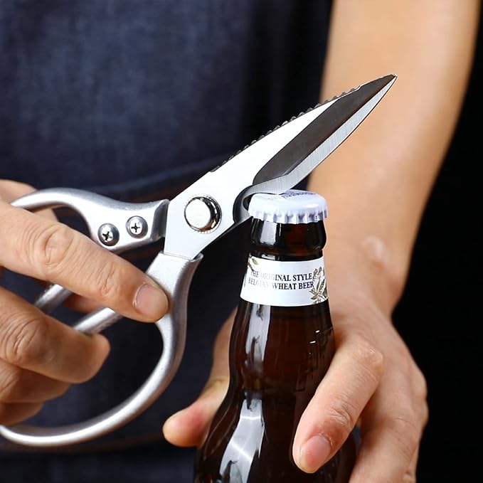 8.5”Kitchen Shears for Food Chef Scissors Heavy Duty Culinary Scissors | Heavy Duty, Large Handle, Ultra Sharp Serrated Blade, Cutting Poultry Bones, Scraping Fish Scales, Open Beer, Multifunctional