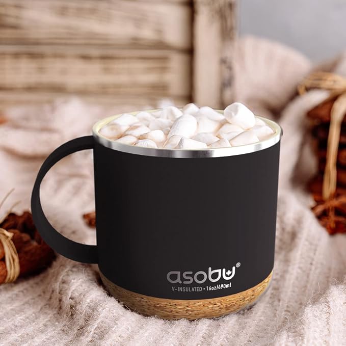 asobu Ultimate Ceramic Travel Mug, 16oz Insulated Stainless Steel Coffee Cup with Handle & Splash-Resistant Lid, Ceramic Lined for Pure Taste, BPA-Free, Double-Wall Vacuum with Built-In Coaster