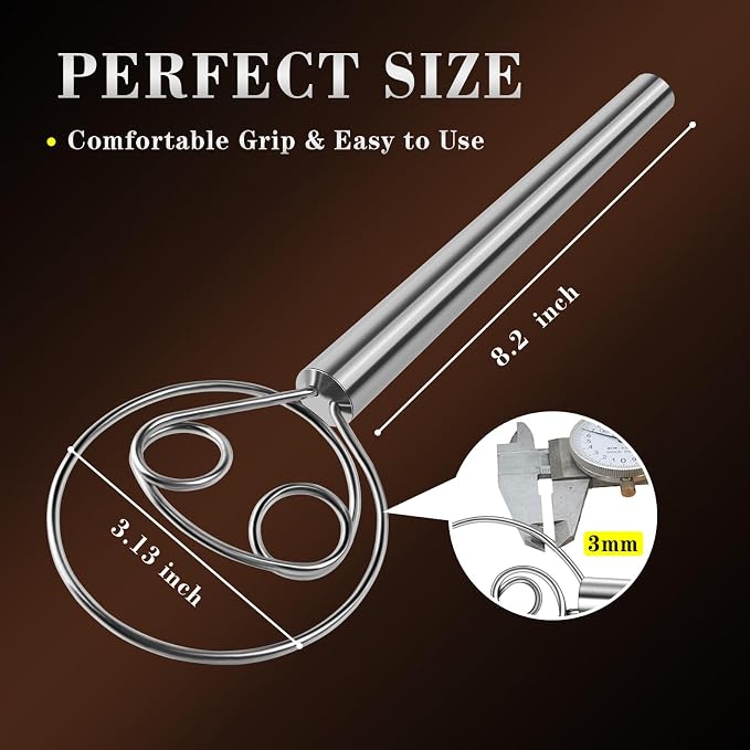 TEEVEA Danish Dough Whisk, Food Grade Stainless Steel for Sourdough Bread | Dutch Dough Hook, Replaces Hand Mixer and Spoon, Bread Baking Tool, Food Grade Rust Resistant Steel, Non-Stick, Easy to Clean