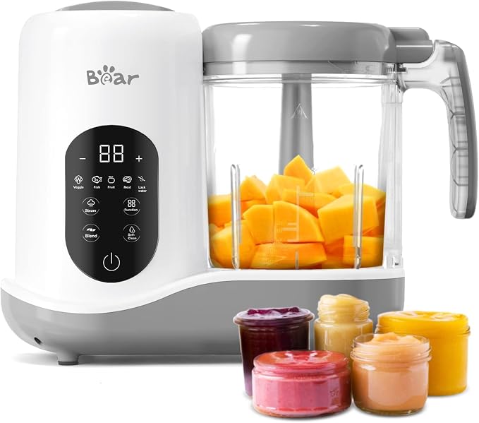 BEAR 2024 Baby Food Maker, One-Step & Easy to Use, Smart Touchscreen, White | All-in-One Homemade Baby Food Maker for Healthy Feeding, LED Display Panel, Auto-Cooking and Self-Cleaning Function