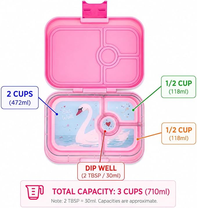 Yumbox Panino Leakproof Bento Lunch Box Power Pink (Swan Tray) | Sandwich Size, Kid-Friendly, Easy Open Latch, Removable Tray, Lightweight