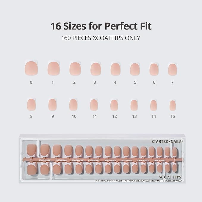 BTArtboxnails XCOATTIPS White French Tip Press On Nails, S Square, Peach | Lamp-Curable, 4-Week Wear, Natural Nail Look, Salon Quality Value at Home, Easy-to-Apply for Beginners, 160ct Nail Tips Only