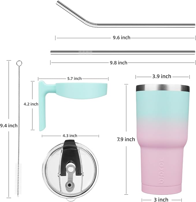 BJPKPK 30 oz Tumbler with Handle & Straw, Insulated Stainless Steel Mug | Double Wall Vacuum, Keeps Hot/Cold, Thermal Cup, BPA Free, Dishwasher Safe, Cupholder Fit, Coffee & Travel, Bubble Gum