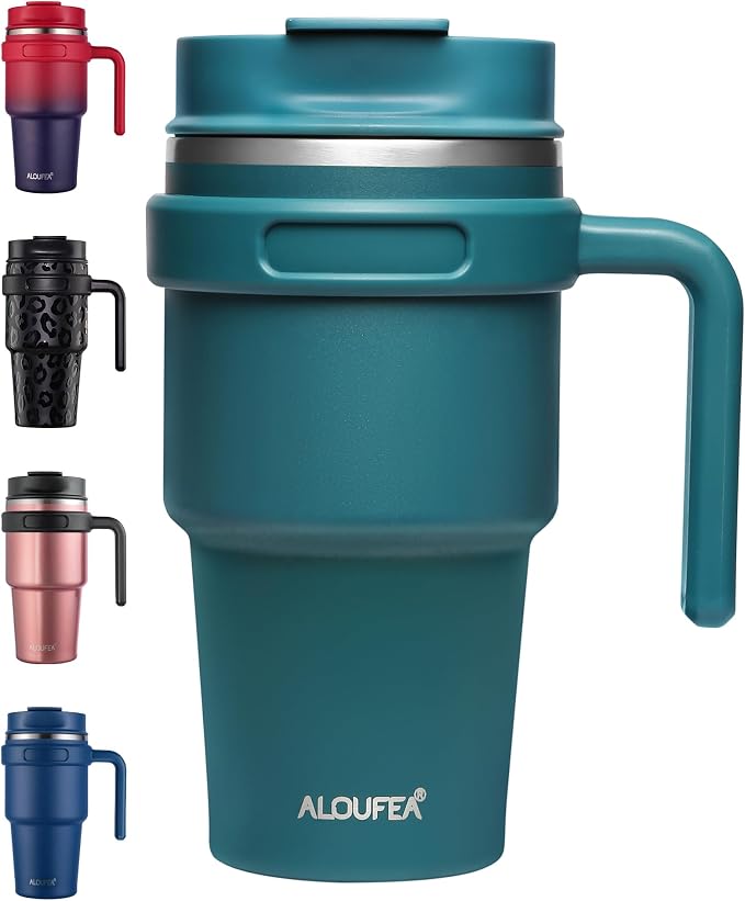 20 oz Insulated Travel Coffee Mug Tumbler with Handle and Straw | Leakproof Stainless Steel Coffee Cup with Lid, Double Wall Vacuum Ice Thermal Cup, Ocean Teal