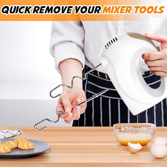 Showvigor Electric Hand Mixer with 5 Stainless Steel Whisks,5 Speed, White | Portable Kitchen Mixer Electric Whisk, Food Beater for Whipping Mixing Cookies