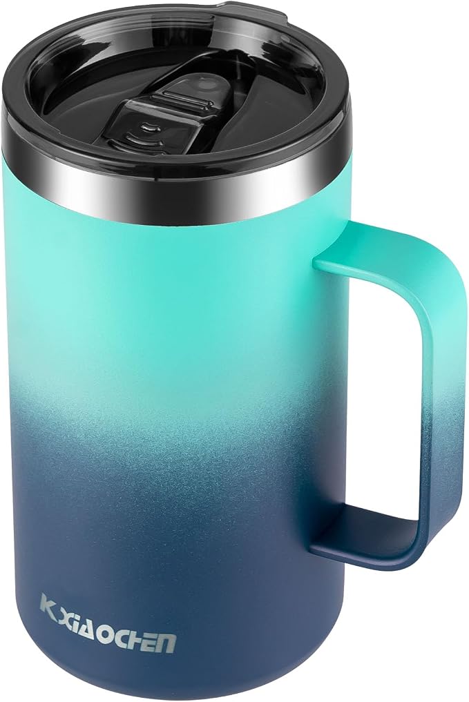 KXIAOCHEN 20 oz Insulated Coffee Mug, Coffee Cup with Lid and Wide Handle | 18/8 stainless steel, 6+ hours hot or 12+ hours cold, wide mouth, no-sweat exterior, for office, work, home and camping