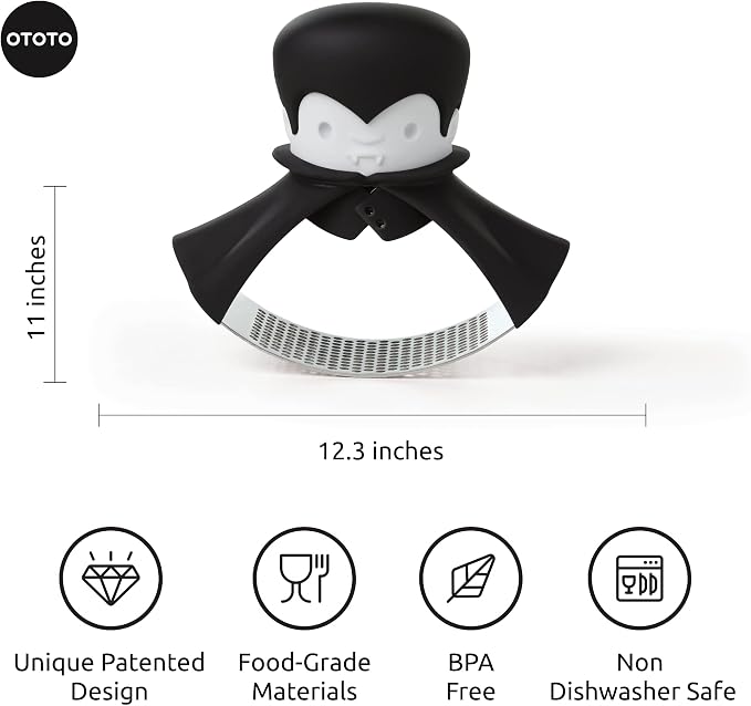 OTOTO Rockula Garlic Press Rocker - Garlic Masher, Garlic Rocker, Rocking Garlic Press Stainless Steel - Garlic Smasher Spooky Gifts - Easy to Clean