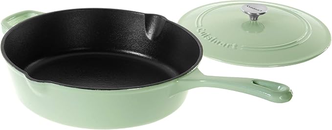 Cuisinart Chef's Classic Enameled Cast Iron Dutch Oven with Lid, Porcelain Enameled Interior, Oven Safe, Induction Compatible, 12-Inch, Chicken Fryer, Mint Green