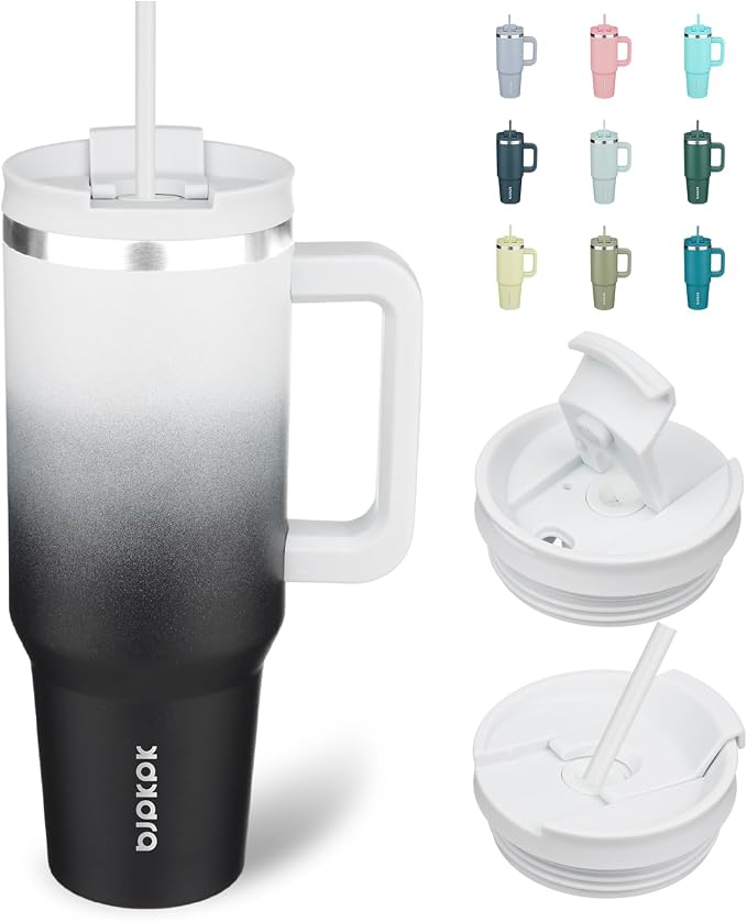 BJPKPK 40 oz Insulated Tumbler with Handle & Straw, Stainless Steel | Double Wall Vacuum Insulation, Leak Proof, BPA Free, Dishwasher Safe, Cupholder Friendly, Travel & Outdoor, Day & Night