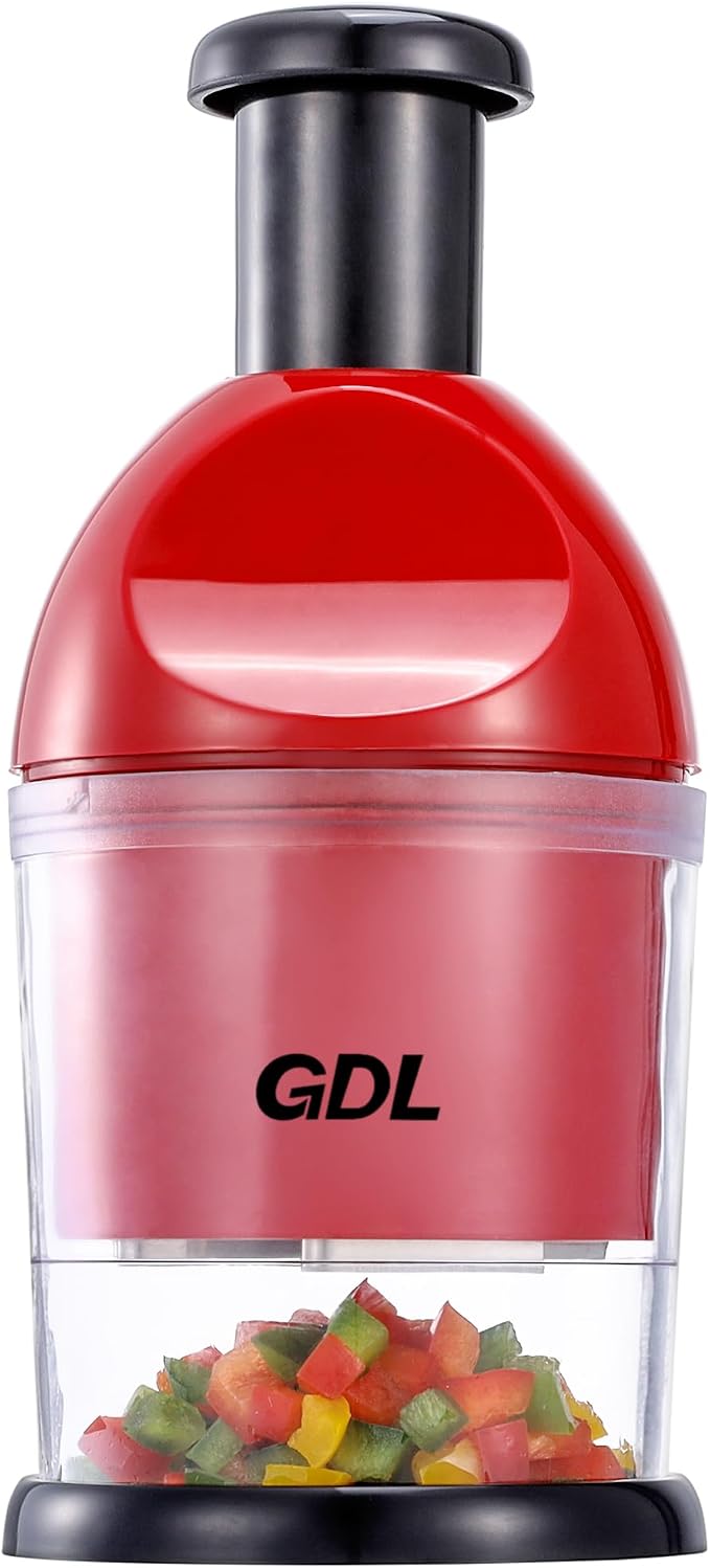 GDL Food Chopper, Manual Slap Vegetable Chopper Onion Dicer, Garlic Mincer | Hand Chopper for Onion Nut Pepper Celery Tomato, Easy & Safe Chopping, No BPA, Durable Stainless Steel Blade, Dishwasher Safe