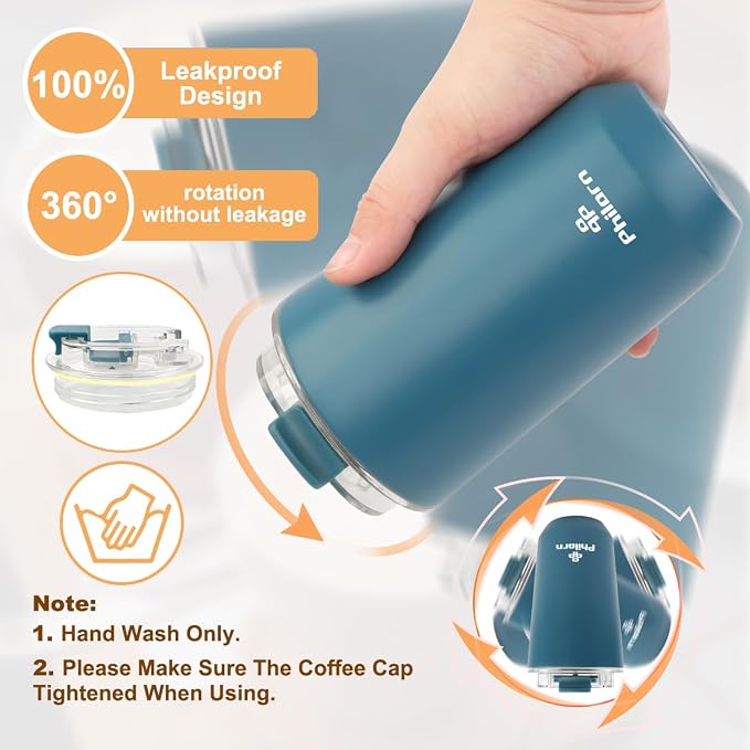 PHILORN Coffee Mug with Lid, 12 OZ Travel Mug, Leak-proof to go Coffee Mug | Stainless Steel Thermal Coffee Mug with Double Wall, Insulated Coffee Tumbler for Men and Women for Hot & Cold Drinks