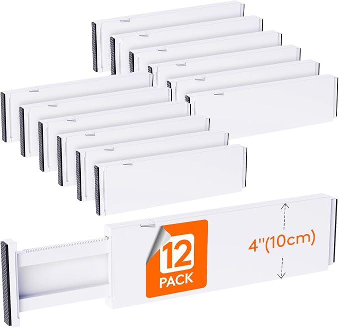 Lifewit 4" High Upgrade Drawer Divider, Adjustable Drawer Organizer Clothes | 13.5"-22" Expandable Plastic Drawer Separator for Dresser, Kitchen, Closet, Nursery, Office Organization & Storage, 12 Pack