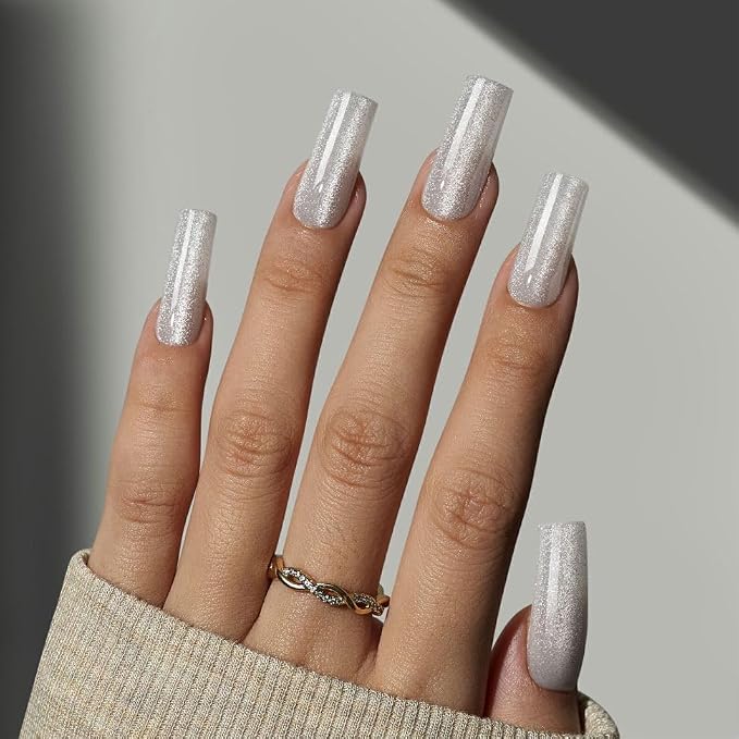 BTArtboxnails XCOATTIPS Cat Eye Press On Nails, Long Square, Frozen | Lamp-Curable 4-Week Wear, Salon Quality Value at Home, Natural Nail Look, Easy-to-Apply for Beginners, 150ct Nail Tips Only