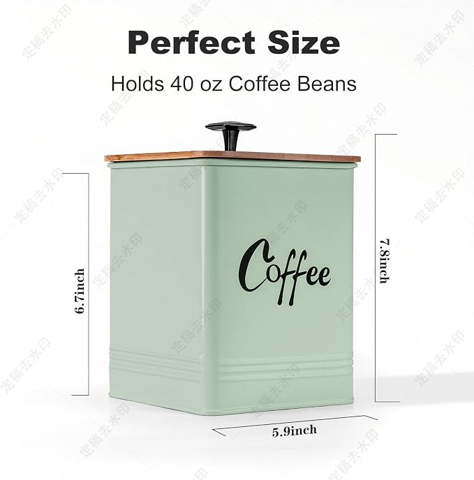 Coffee Canister,Airtight 40 oz Large Iron Black Storage Container for Coffee Grounds, Beans, Pods & More,Accessories & Gifts (Saga Green)